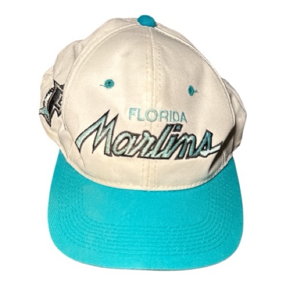 Vintage RARE Sports Specialties Florida Marlins Script Snapback MLB Hat Cap